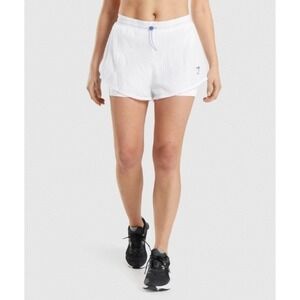 Gymshark Women's Large Pulse 2 N 1 Shorts Running Lined Breathable White